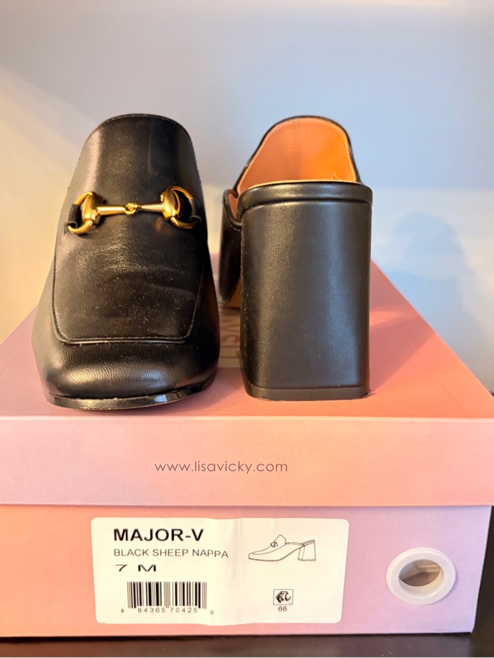 Black Nappa Leather Women's Slip-On Loafers with Gold Bit Accent